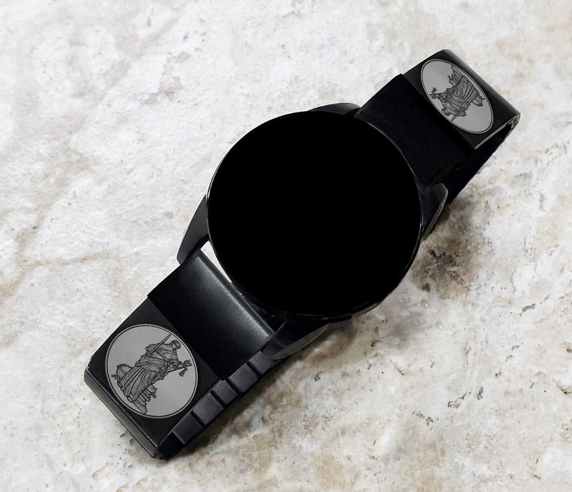 Lady Justice Engraved Band for Garmin Fenix 7X Pro 6X Pro 5X Plus Descent Mk3i 51mm Mk2i Mk2 Mk1 Enduro 2 Black St Steel Strap BJ2 A26